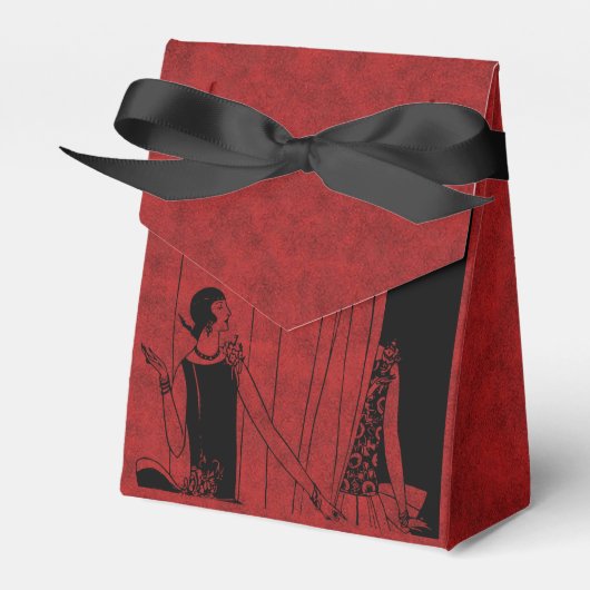 1920s Art Deco Mode Show Rood en Zwart Bedankdoosjes (Voorkant Zijde)