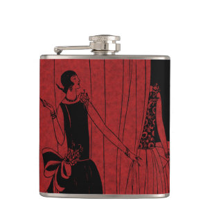 1920s Art Deco Mode Show Rood en Zwart Heupfles