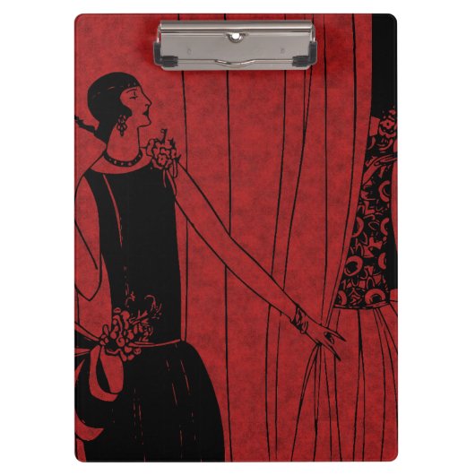 1920s Art Deco Moderne Rode Modellen op Modeshow Klembord (Voorkant)