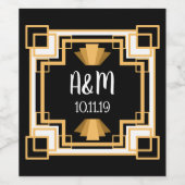 1920s Art Deco Paar's Initialen Wijn Etiket (Enkel label)