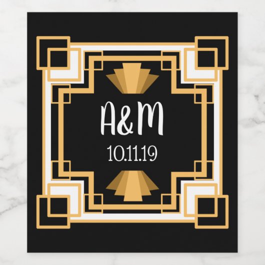 1920s  Art Deco Paar's Initialen Wijn Etiket (Enkel label)