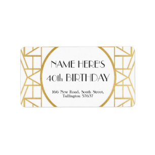 1920's Art Deco Verjaardag Gatsby Adres Gold 20s Etiket
