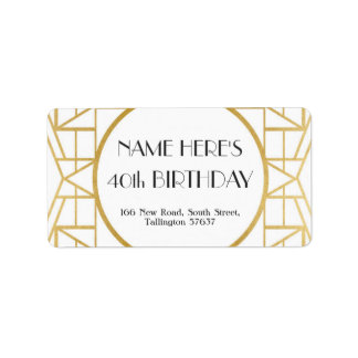 1920's Art Deco Verjaardag Gatsby Adres Gold 20s Etiket