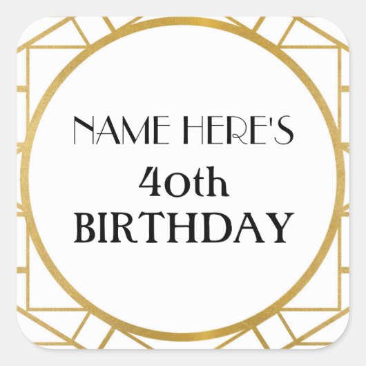 1920's Art Deco Verjaardag Gatsby Gouden Stickers (Voorkant)