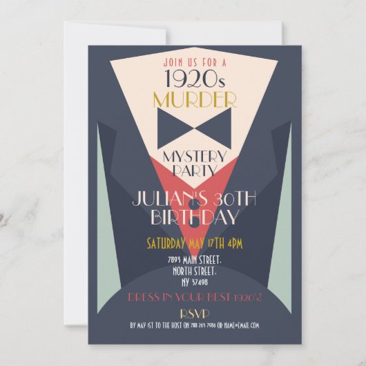 1920's Art Deco Verjaardag Gatsby Murder Mystery Kaart (Voorkant)