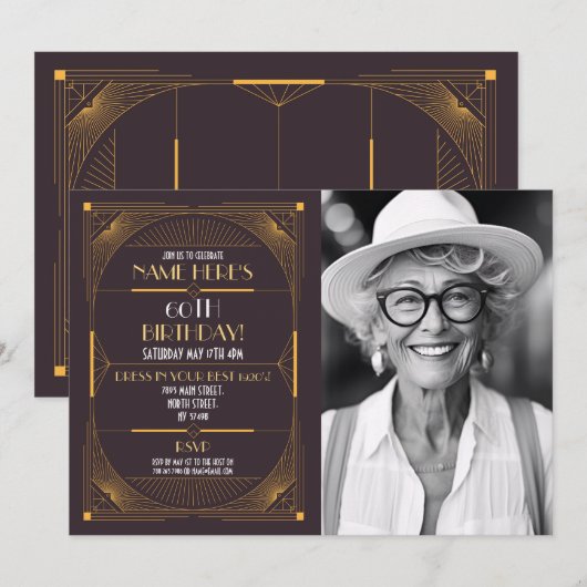 1920's Art Deco Verjaardag Gatsby Party Foto Kaart (Voorkant / Achterkant)