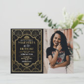 1920's Art Deco Verjaardag Gatsby Party Goud Kaart (Staand voorkant)