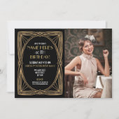 1920's Art Deco Verjaardag Gatsby Party Gouden Fot Kaart (Voorkant)