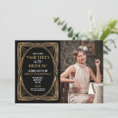 1920's Art Deco Verjaardag Gatsby Party Gouden Fot Kaart (Staand voorkant)