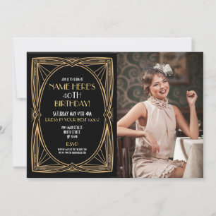 1920's Art Deco Verjaardag Gatsby Party Gouden Fot Kaart