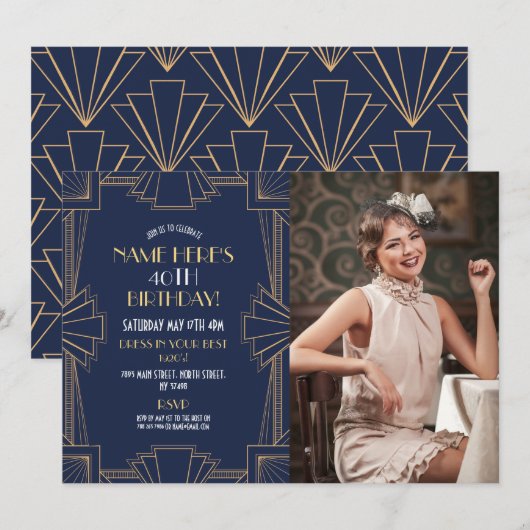 1920's Art Deco Verjaardag Gatsby Party Marine Fot Kaart (Voorkant / Achterkant)