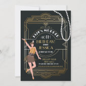 1920's Art Deco Verjaardag Gatsby Party Zwart & Go Kaart (Voorkant)