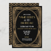1920's Art Deco Verjaardag Gatsby Party Zwart & Go Kaart (Voorkant / Achterkant)