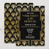1920's Art Deco Verjaardag Gatsby Party Zwart & Go Kaart (Voorkant / Achterkant)