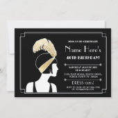 1920's Art Deco Verjaardag uitnodigen Gatsby Meisj Kaart (Voorkant)