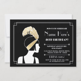 1920's Art Deco Verjaardag uitnodigen Gatsby Meisj Kaart