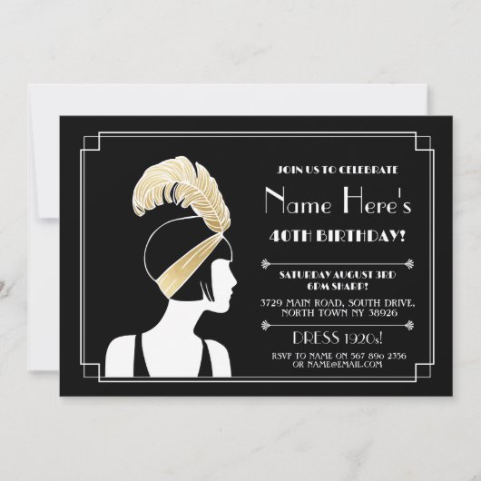 1920's Art Deco Verjaardag uitnodigen Gatsby Meisj Kaart (Voorkant)