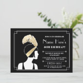 1920's Art Deco Verjaardag uitnodigen Gatsby Meisj Kaart (Staand voorkant)