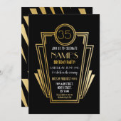 1920's Art Deco Verjaardagsfeest Gold Nodig Gatsby Kaart (Voorkant / Achterkant)