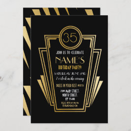 1920's Art Deco Verjaardagsfeest Gold Nodig Gatsby Kaart