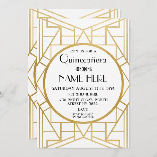 1920's Art Deco Verjaardagsfeest Quinceanera Gatsb Kaart (Voorkant / Achterkant)