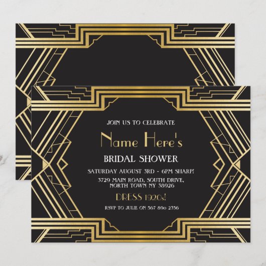 1920's Art Deco Vrijgezellenfeest Party Gatsby Gol Kaart (Voorkant / Achterkant)