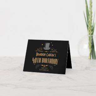 1920s Art Deco Zwart & Goud 40e Verjaardagsfeest Bedankkaart
