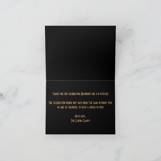 1920s Art Deco Zwart & Goud 40e Verjaardagsfeest Bedankkaart (Binnen)