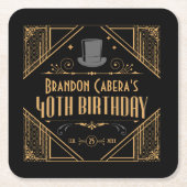 1920s Art Deco Zwart & Goud 40e Verjaardagsfeest Kartonnen Onderzetters (Voorkant)