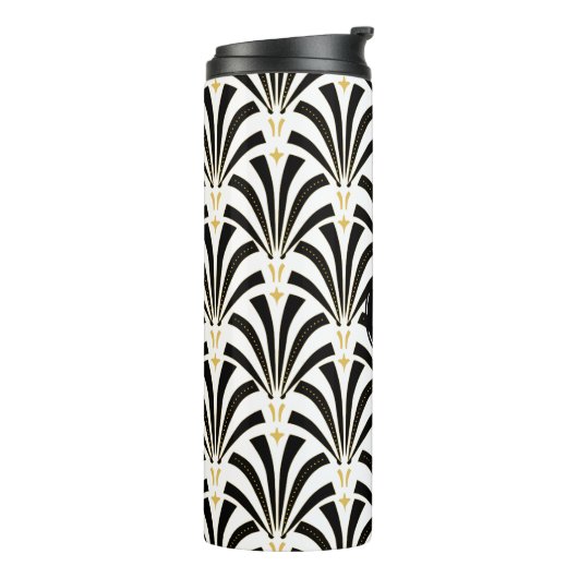 1920s Art Deco Zwart-wit Palmettos | Monogram Thermosbeker (Gedraaid links)