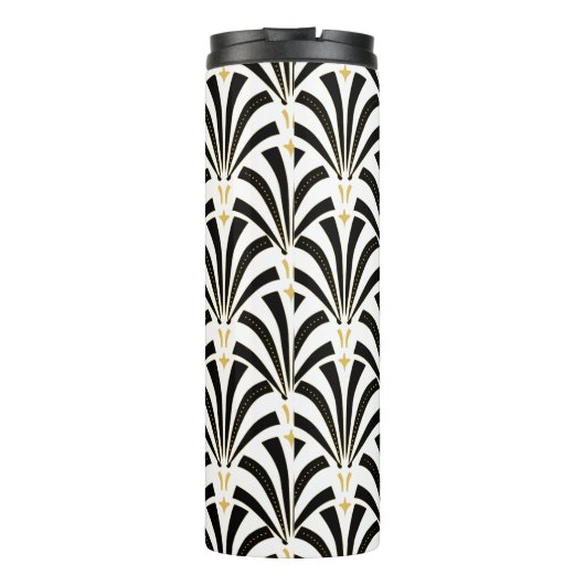 1920s Art Deco Zwart-wit Palmettos | Monogram Thermosbeker (Achterkant)