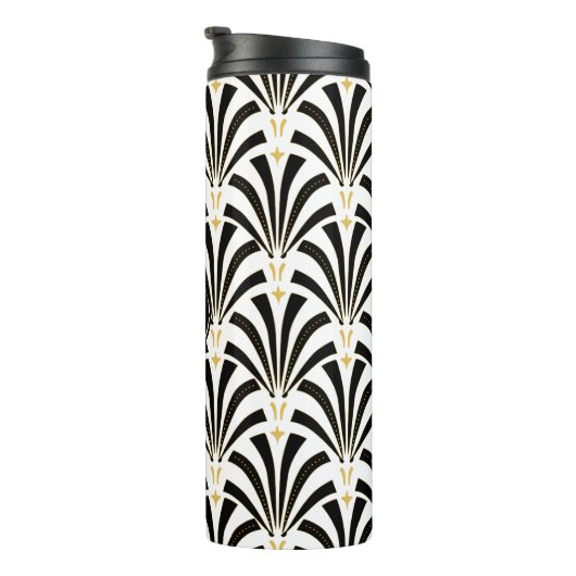 1920s Art Deco Zwart-wit Palmettos | Monogram Thermosbeker (Geroteerd rechts)
