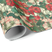 1920s Art Nouveau Geraniums -  Bloemen Cadeaupapier (Rol Hoek)