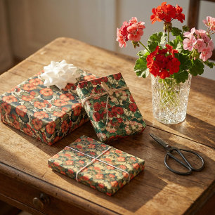 1920s Art Nouveau Geraniums -  Bloemen Inpakpapier Vel
