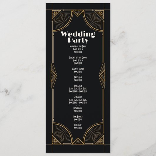1920s Bruiloft Menu Ceremonie Art Deco Details (Achterkant)