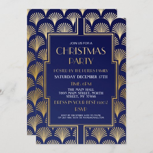 1920's Christmas Art Deco Gatsby Party Gold Fan Kaart (Voorkant / Achterkant)