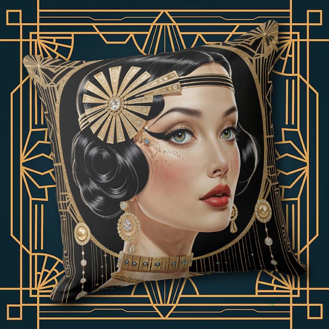 1920s Cocktail Elegance Flapper Girl Throw Pillow Kussen (Creator heeft geüpload)