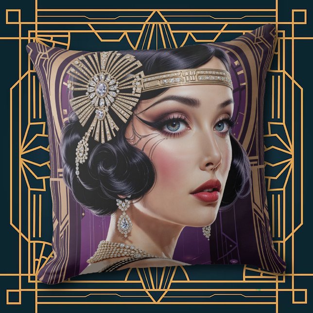 1920s Cocktail Elegance Flapper Girl Throw Pillow Kussen (Creator heeft geüpload)