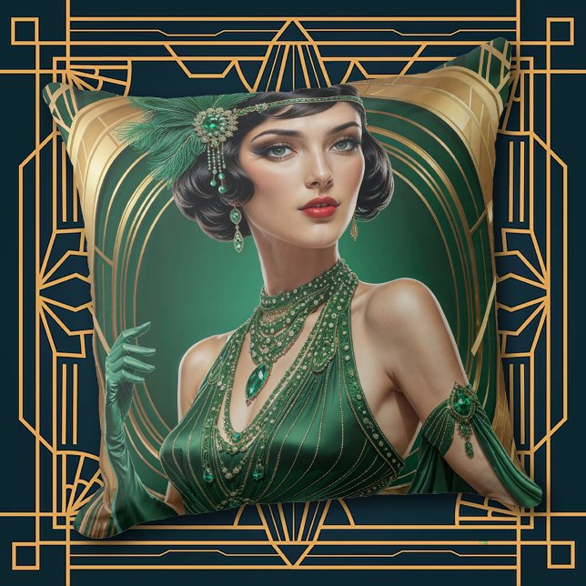 1920s Cocktail Elegance Flapper Girl Throw Pillow Kussen (Creator heeft geüpload)