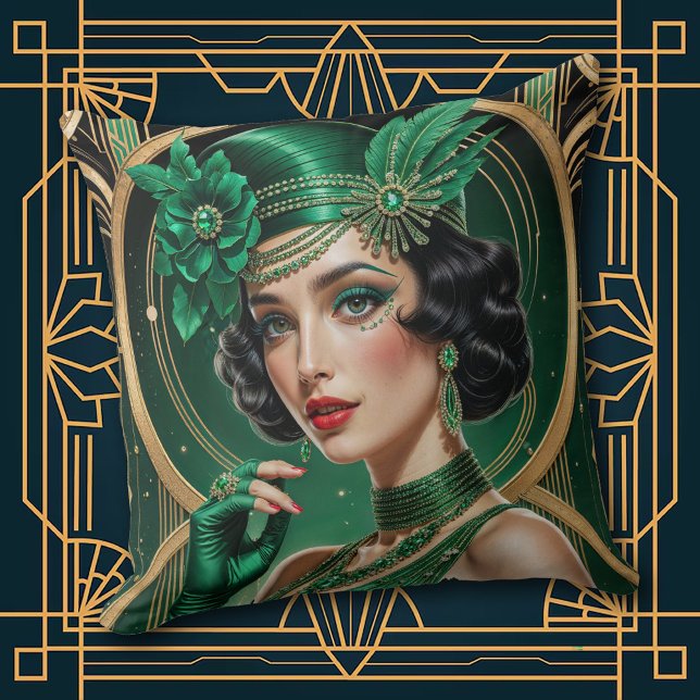 1920s Cocktail Elegance Flapper Girl Throw Pillow Kussen (Creator heeft geüpload)