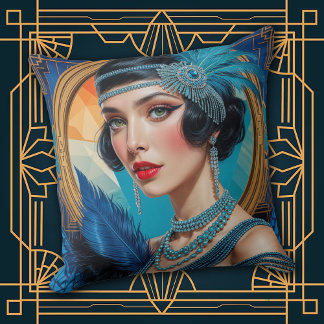 1920s Cocktail Elegance Flapper Girl Throw Pillow Kussen