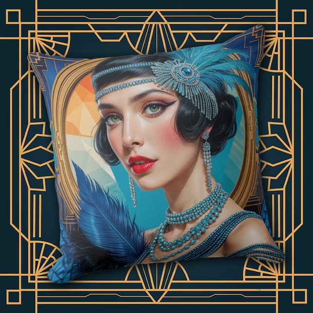 1920s Cocktail Elegance Flapper Girl Throw Pillow Kussen (Creator heeft geüpload)