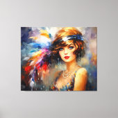 1920s Dame in Feather Head Dress Canvas Afdruk (Voorkant)