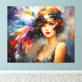 1920s Dame in Feather Head Dress Canvas Afdruk (Insitu (Houten vloer))