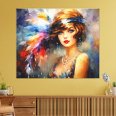 1920s Dame in Feather Head Dress Canvas Afdruk (Insitu (Woonkamer))