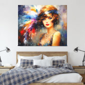 1920s Dame in Feather Head Dress Canvas Afdruk (Insitu (Slaapkamer))