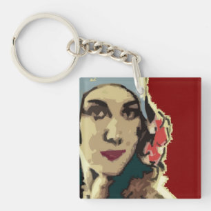 1920s Dame met een Blauwe Hoed Pop Art Sleutelhanger