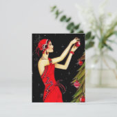 1920's  dame versieren kerstboom Hol Feestdagenkaart (Staand voorkant)