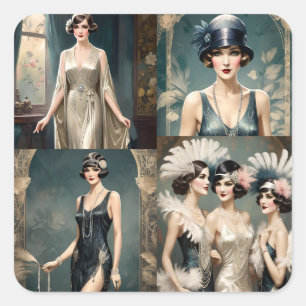 1920s Dames Mode Fotocollage, Vierkante Sticker