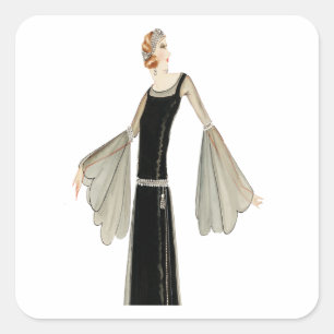 1920's Dames Mode Illustratie Vierkante Sticker